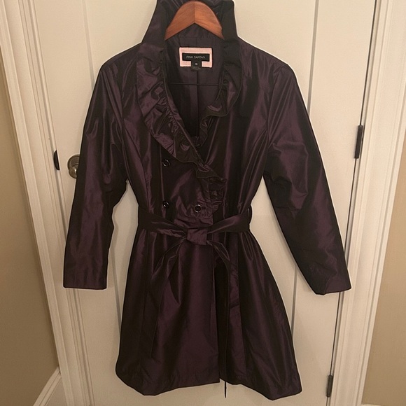 Pink Tartan purple taffeta trench coat with ruffles, size 10 - Picture 1 of 10